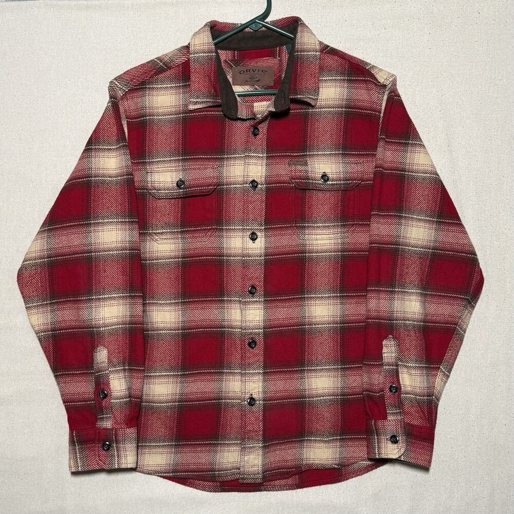 Men's Orvis Heavyweight Flannel Shirt Jacket Pockets L Plaid Multicolor Outdoor